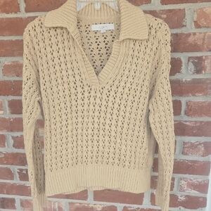 LOFT Women's Tan Knit V-Neck  Sweater
